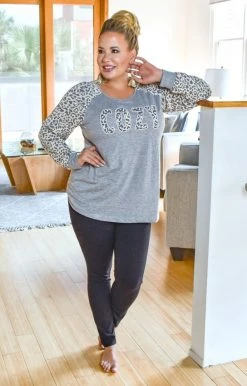 Southern Grace - 6159E - 101820 Cozy Leopard Print Pullover - Gray Graphic Tees