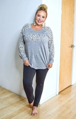 Southern Grace - 6159E - 101820 Cozy Leopard Print Pullover - Gray Graphic Tees