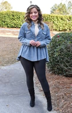 143 Story - ITM7030-PP - 2622 Easy Days Chambray Top - Denim Blue TOPS