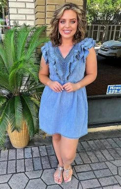 143 Story - IDM7979 - 53122 Tie Breaker Denim Dress