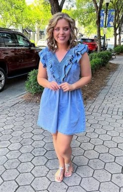 143 Story - IDM7979 - 53122 Tie Breaker Denim Dress