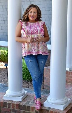 Andree - T10109 - 32322 Twice As Nice Embroidered Top - Magenta TOPS