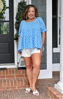 Entro - T18278 - 41122 Life Is Sweet Print Top - Blue TOPS