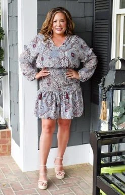 143 Story - IDM8021A-PP - 31522 It's Your Moment Print Dress - Slate Blue DRESSES