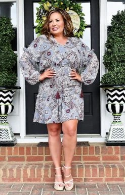 143 Story - IDM8021A-PP - 31522 It's Your Moment Print Dress - Slate Blue DRESSES