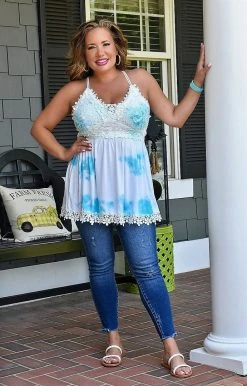 White Birch - T23624P - 522222 TOPS Weekend By The Coast Print Top - Aqua