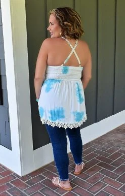 White Birch - T23624P - 522222 TOPS Weekend By The Coast Print Top - Aqua