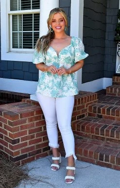 Hailey & Co - IT20047A - 7322 TOPS I'm All Yours Floral Eyelet Top - Mint