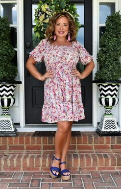 First Love - D11280 - 71822 Playing Mind Games Floral Dress - Hot Pink