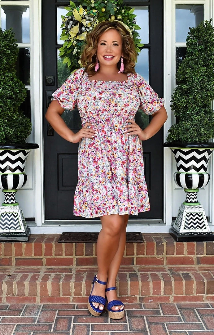 First Love - D11280 - 71822 Playing Mind Games Floral Dress - Hot Pink