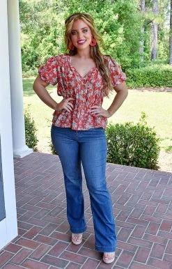 JNNA - JT10766PER - 51822 TOPS A New Dawn Floral Top - Red