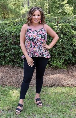 Staccato - 18392A-PP - 62822 Absolutely Certain Floral Top - Black/Multi TOPS