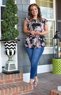 Heimish - BL-ST1596-41 - 21922 Gentle Blooms Floral Top - Black TOPS