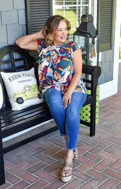 Andree - T10178-1-PP - 51622 Pleasant Views Print Top - Multi TOPS