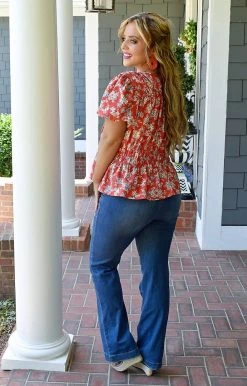 JNNA - JT10766PER - 51822 TOPS A New Dawn Floral Top - Red