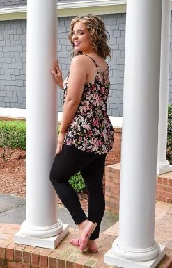 Staccato - 18632-PP - 31322 Walk In The Garden Floral Top - Black/Pink TOPS