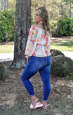 Flying Tomato - IT11529-PP - 4122 TOPS One Step Further Floral Top - Ivory/Multi