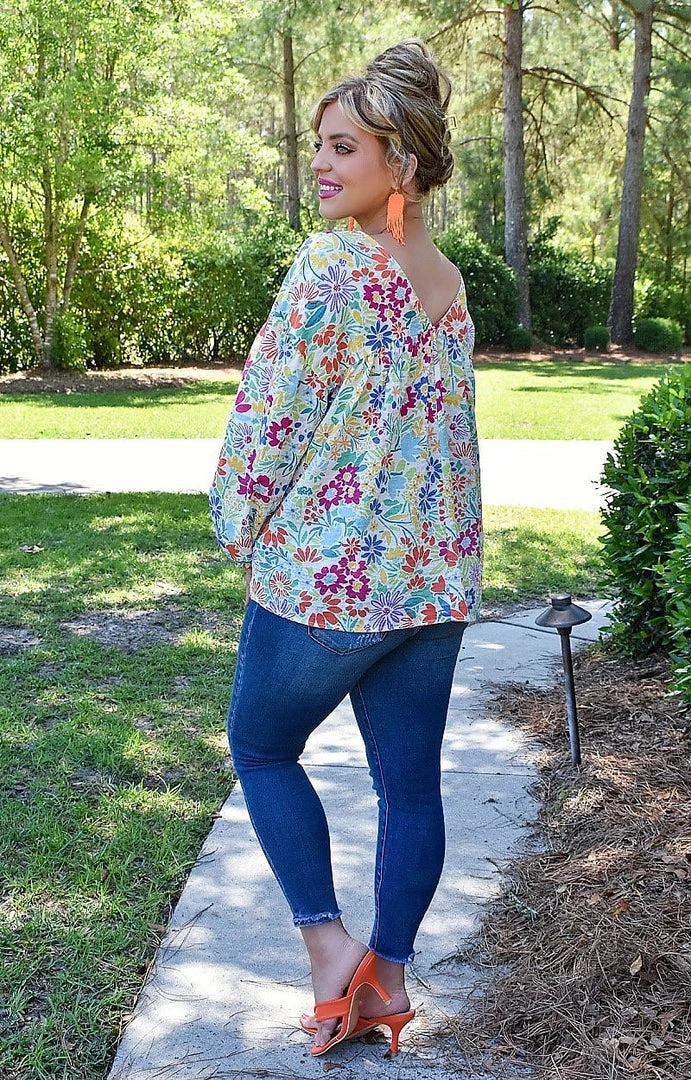 First Love - T11526 - 51222 TOPS Wait For Me Oversized Floral Top - Multi