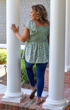 Staccato - 18578B-PP - 51722 Sweet Laughter Floral Top - Green TOPS