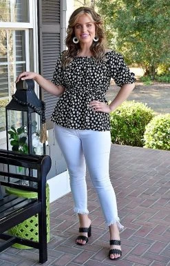 Staccato - 18552A-PP - 3622 Planning Ahead Floral Top - Black TOPS