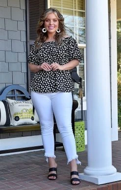 Staccato - 18552A-PP - 3622 Planning Ahead Floral Top - Black TOPS