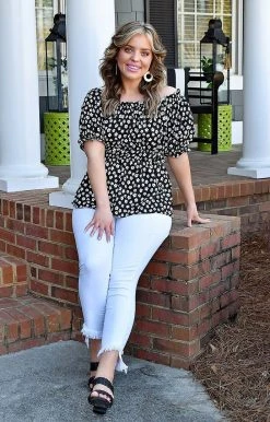 Staccato - 18552A-PP - 3622 Planning Ahead Floral Top - Black TOPS