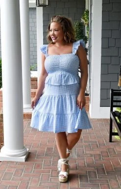 White Birch - D90163XL - 52822 Perfect Day Out Gingham Dress - Light Blue DRESSES
