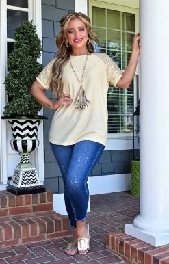 YFW - 10558 - 51922 TOPS Good Moods Sequin Top - Beige