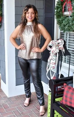 Vision - P121PP - 12921 Figured It Out Faux Leather Leggings - Black BOTTOMS