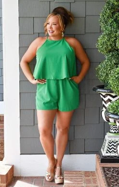 Main Strip - LR70908X - 63021 BOTTOMS Pep It Up Romper - Emerald