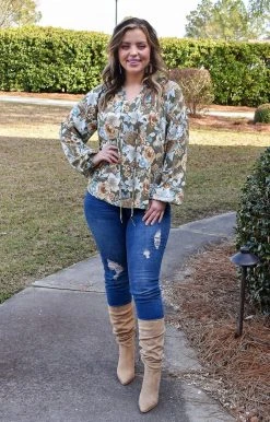 Andree - 19924 - 11522 Fond Memories Floral Top - Olive TOPS