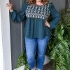Andree - 19951 - 11722 TOPS All The Wonder Embroidered Top - Hunter Green