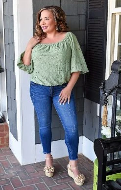 Jealous Tomato - AT2167-PP - 22722 Better With You Floral Top - Sage TOPS