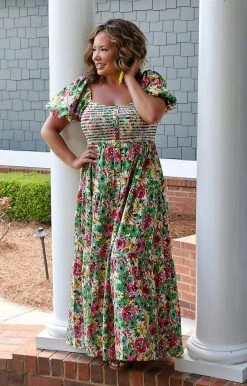 First Love - ID125 - 72122 DRESSES Destination Unknown Floral Maxi Dress - Green