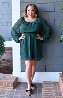 Andree - 94756-PP - 12122 Be Your Best Swiss Dot Dress - Hunter Green DRESSES