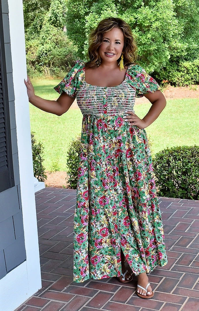 First Love - ID125 - 72122 DRESSES Destination Unknown Floral Maxi Dress - Green