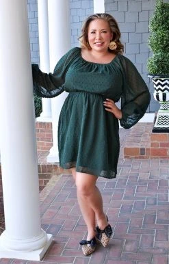 Andree - 94756-PP - 12122 Be Your Best Swiss Dot Dress - Hunter Green DRESSES