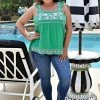 Andree - T10038 - 42122 My Biggest Fan Embroidered Top - Green TOPS