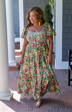 First Love - ID125 - 72122 DRESSES Destination Unknown Floral Maxi Dress - Green