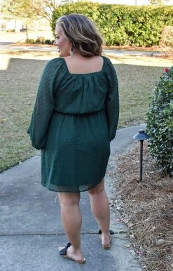 Andree - 94756-PP - 12122 Be Your Best Swiss Dot Dress - Hunter Green DRESSES