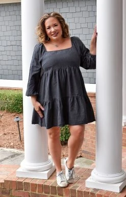 Flying Tomato - AD2410-PP - 121421 Get Close To Me Denim Dress - Charcoal DRESSES