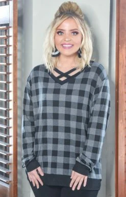 Southern Grace - 6426E - 92920 Don't Cross Me Plaid Top - Gray