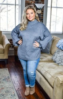 Davi & Dani - PWT92158PER - 121620 All That You Do Sweater - Gray Sweaters