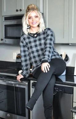 Southern Grace - 6426E - 92920 Don't Cross Me Plaid Top - Gray