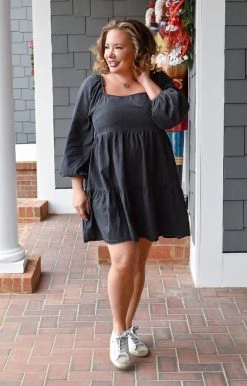 Flying Tomato - AD2410-PP - 121421 Get Close To Me Denim Dress - Charcoal DRESSES