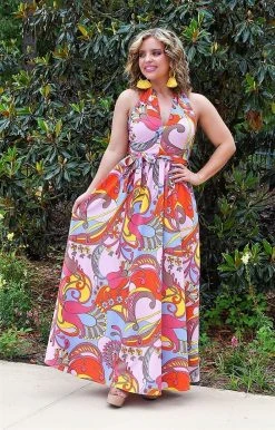 Unique Vintage - 172466-SP240WD0 - 6322 DRESSES Unexpected Getaway Print Maxi Dress - Multi