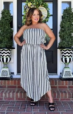Andree - R10011 - 51422 Exceptional Day Striped Jumpsuit - Ivory/Black BOTTOMS