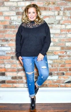 Davi & Dani - PWT91742PER - 121820 Ready For More Lace Sweater - Black