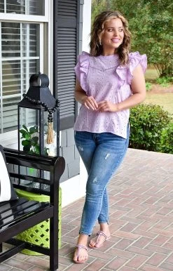 Heimish - BL-WT1088V - 32022 Siding With You Eyelet Top - Lavender TOPS