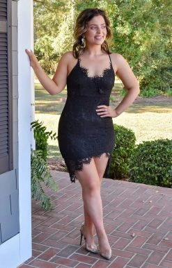 Main Strip - LD51672 - 112421 DRESSES Classy Affair Lace Dress - Black